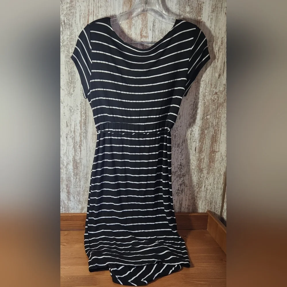 Motherhood Black and White Striped Maternity Dress